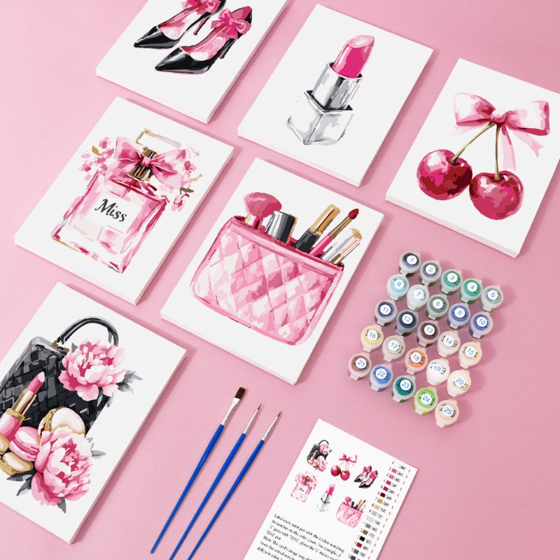 6 Mini Paintings - Pink glamour set