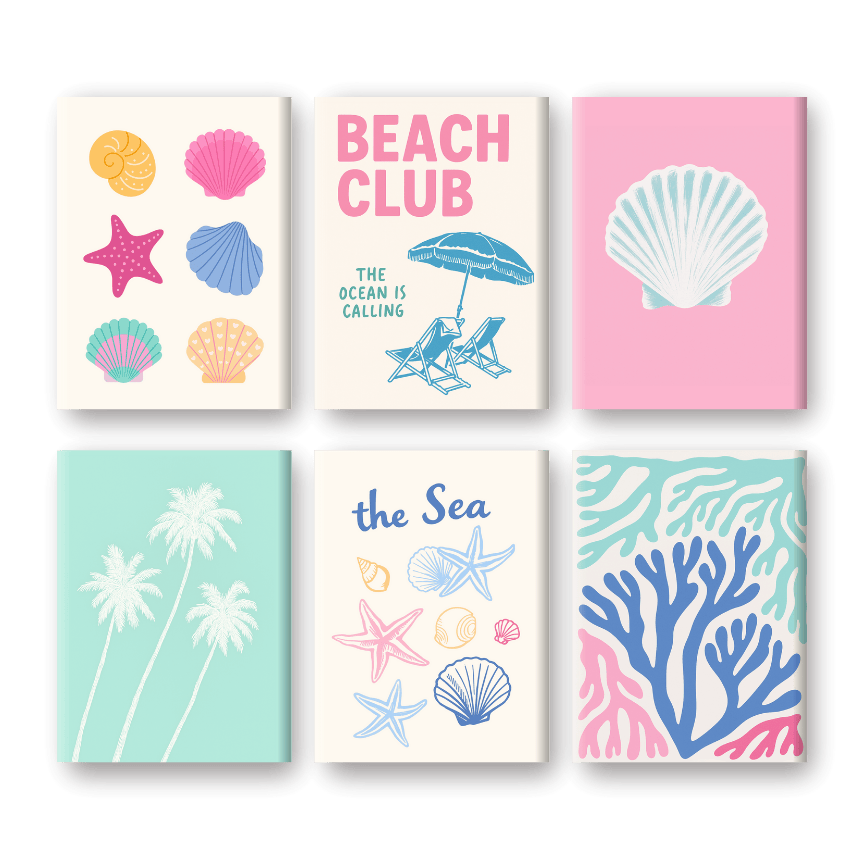 6 Mini Paintings - Beach Club Set