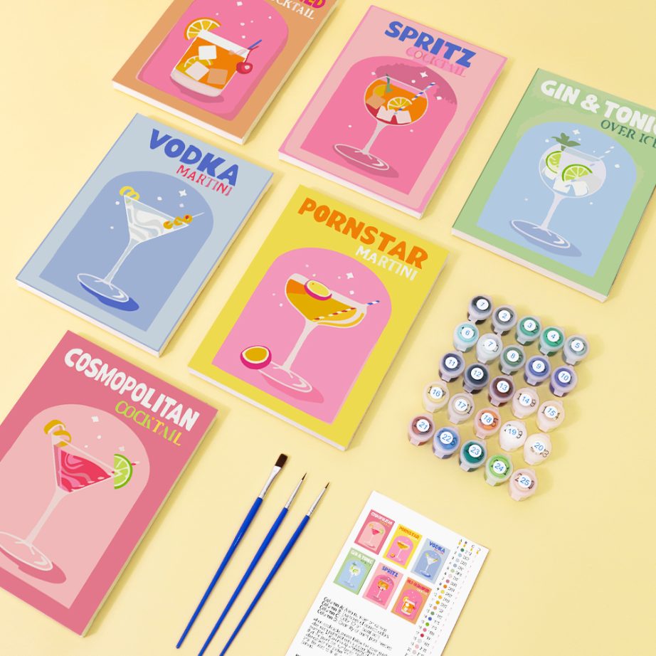 Paint by Numbers Travel Bundle – Colorful Cocktail Set + Travel Bag