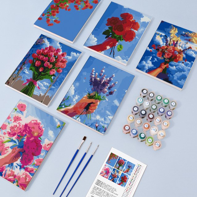 6 Mini Paintings - Bouquets in the Sky Set