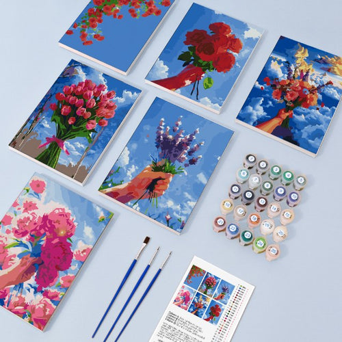 6 Mini Paintings - Bouquets in the Sky Set