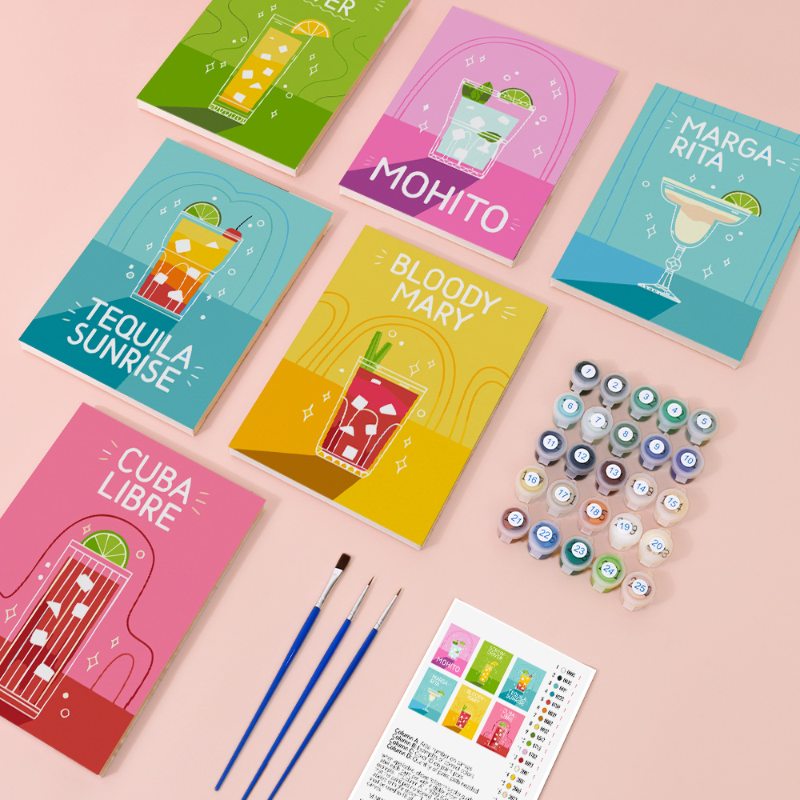 6 Mini Paintings - Paint & Pour Cocktail Set