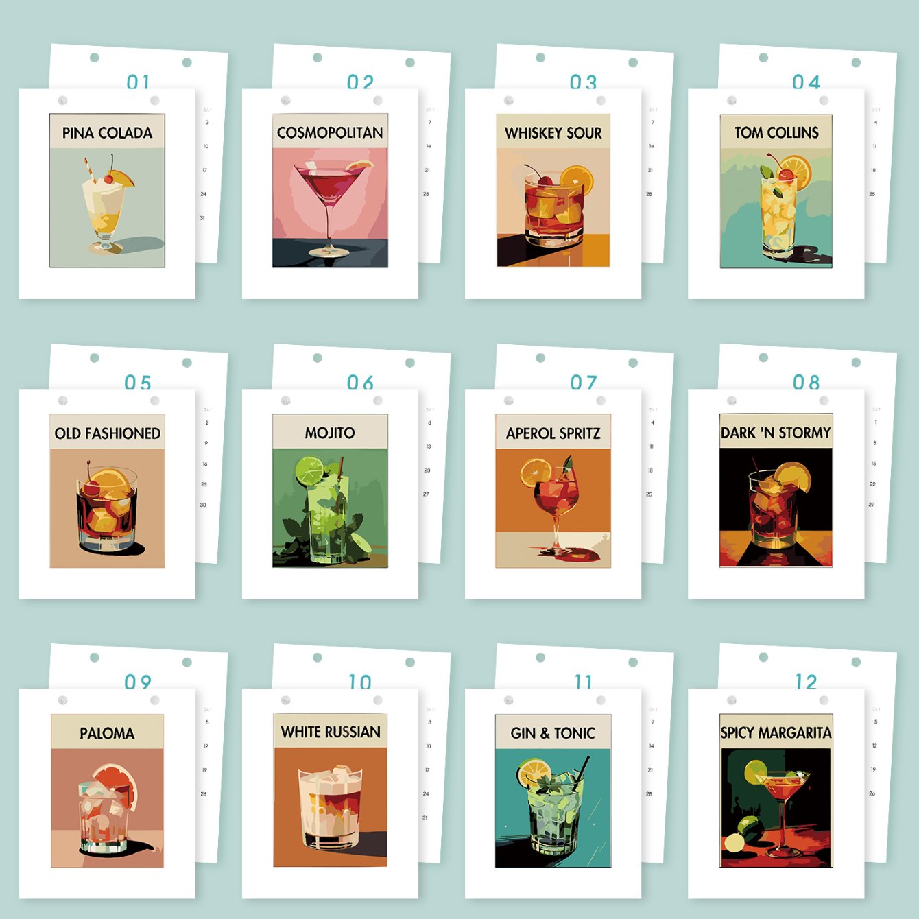 2026 Paint by Numbers desk Calendar | Deluxe Cocktail Edition