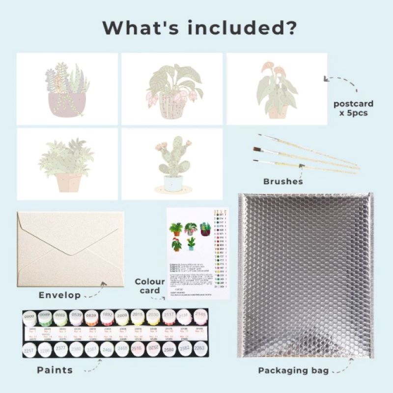 5 Postcards – Houseplants Set | Paint by Number