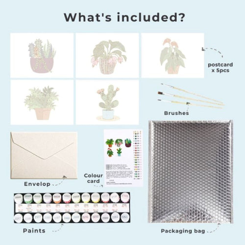 5 Postcards – Houseplants Set | Paint by Number