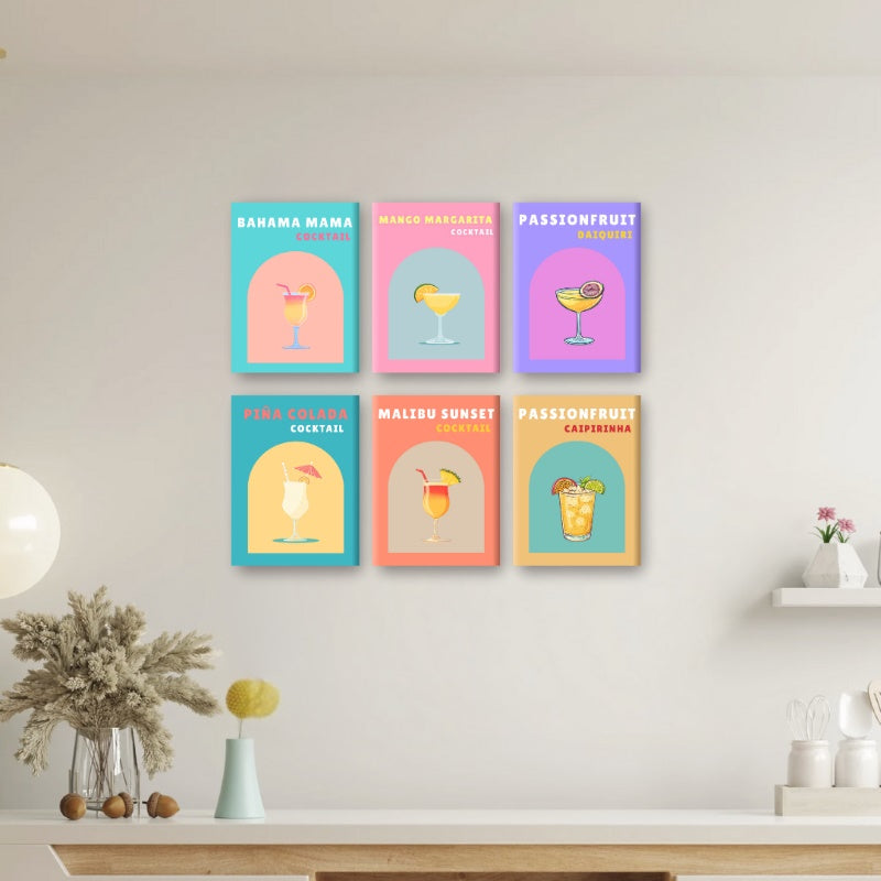 6 Mini Paintings - Tropical Cocktail Set