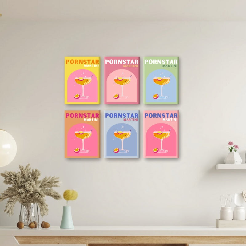 6 Mini Paintings - Passion Fruit Martini Cocktail Set