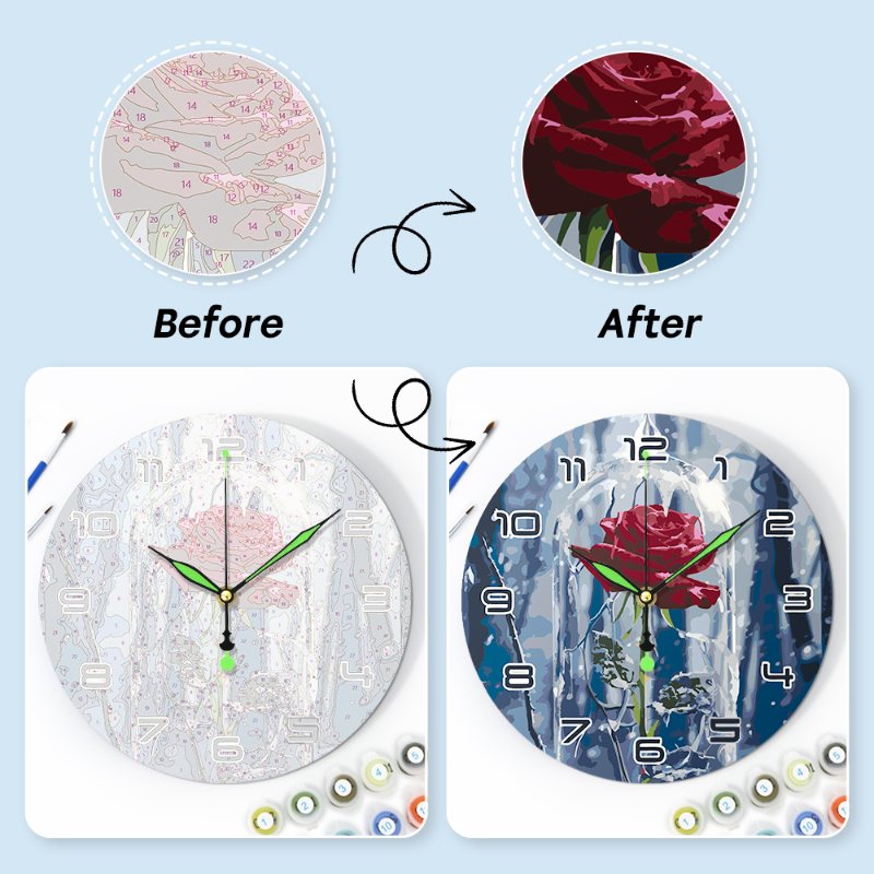 Painting by Numbers Clock – Rose in a glass