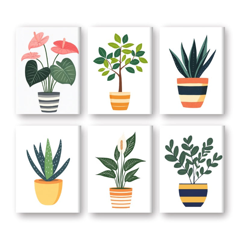 6 Mini Paintings - Botanic Plants Set