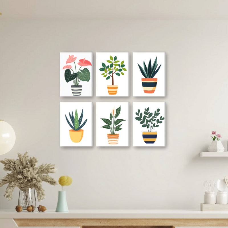 6 Mini Paintings - Botanic Plants Set