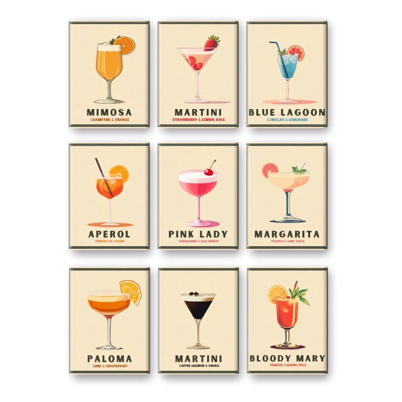 9 Mini Paintings – Pastel Cocktail Poster Set