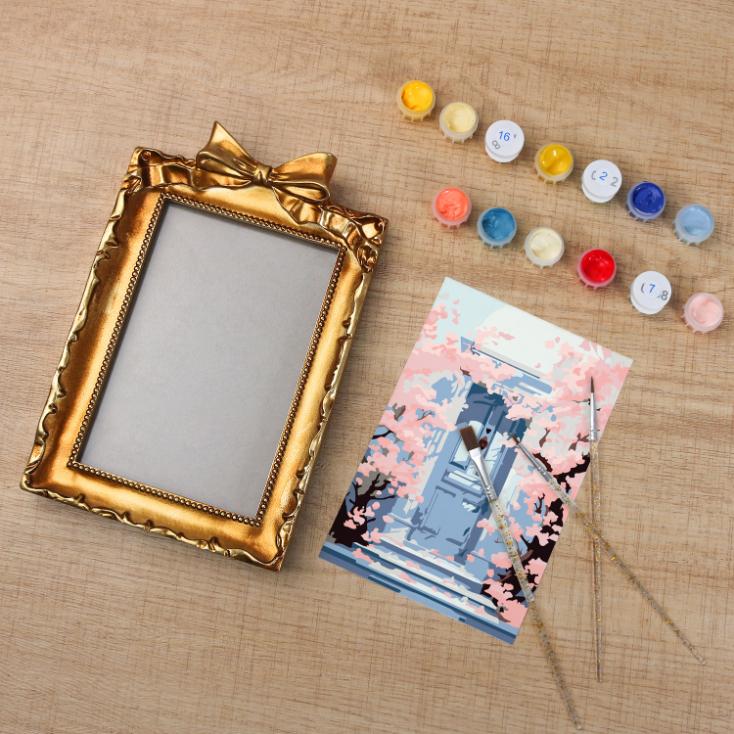 Mini Painting with Picture Frame – Blossoms at the Door