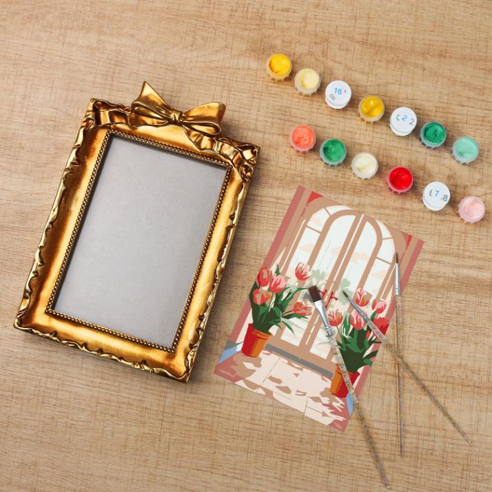 Mini Painting with Picture Frame – Tulips at the Door