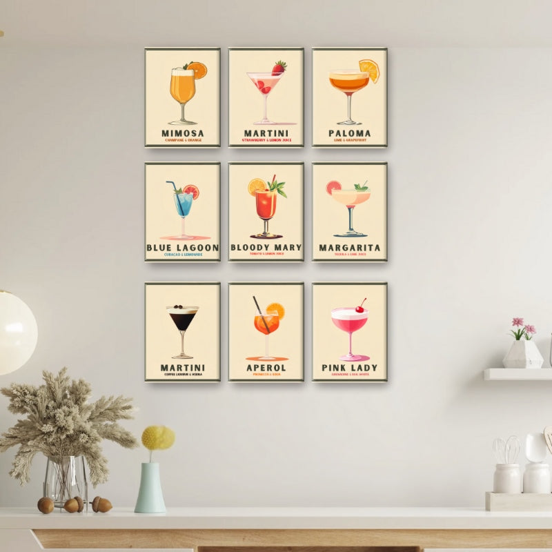 9 Mini Paintings – Pastel Cocktail Poster Set