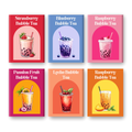 6 Mini Paintings - Colorful Bubble Tea Set