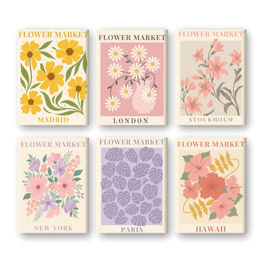 6 Mini Paintings - Gorgeous Flower Market Set