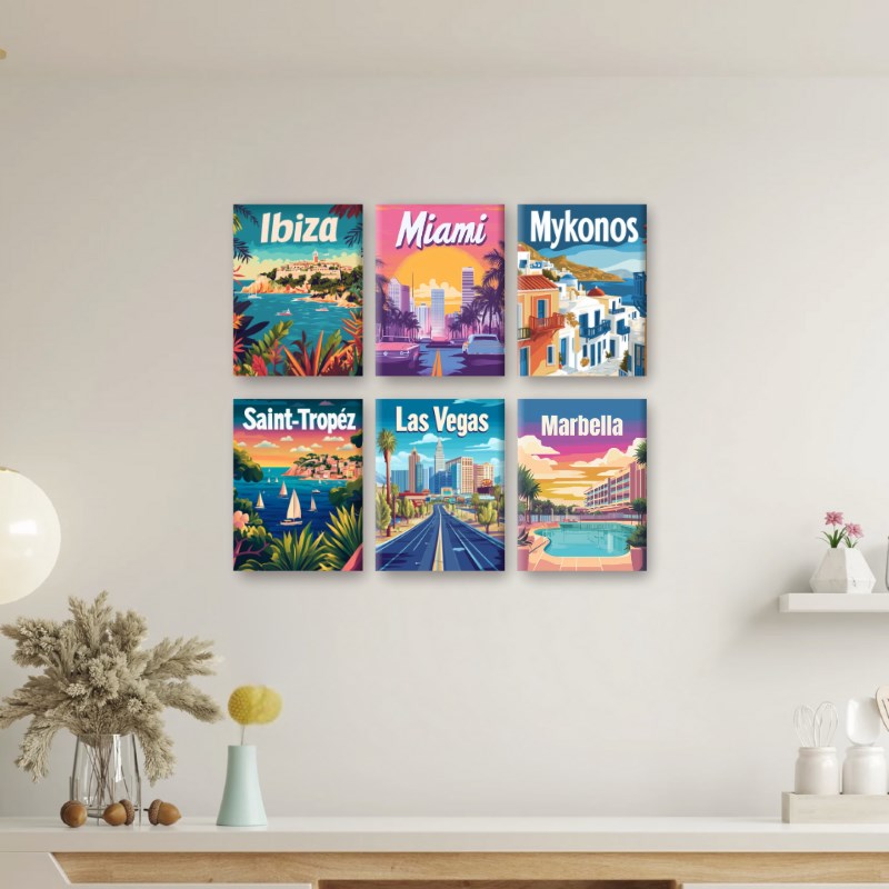6 Mini Paintings - Travel Poster Set