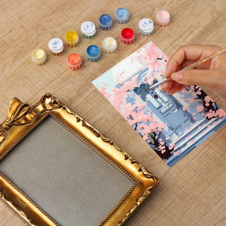 Mini Painting with Picture Frame – Blossoms at the Door