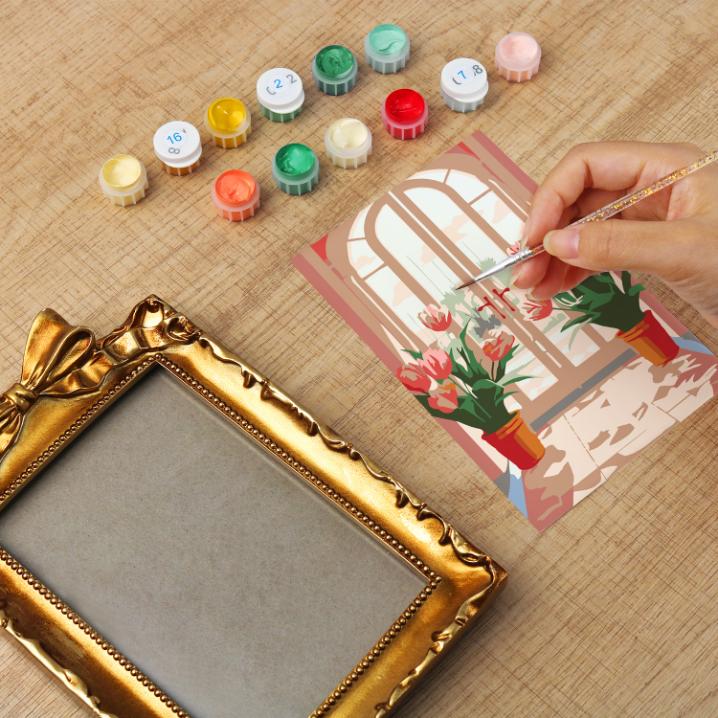 Mini Painting with Picture Frame – Tulips at the Door