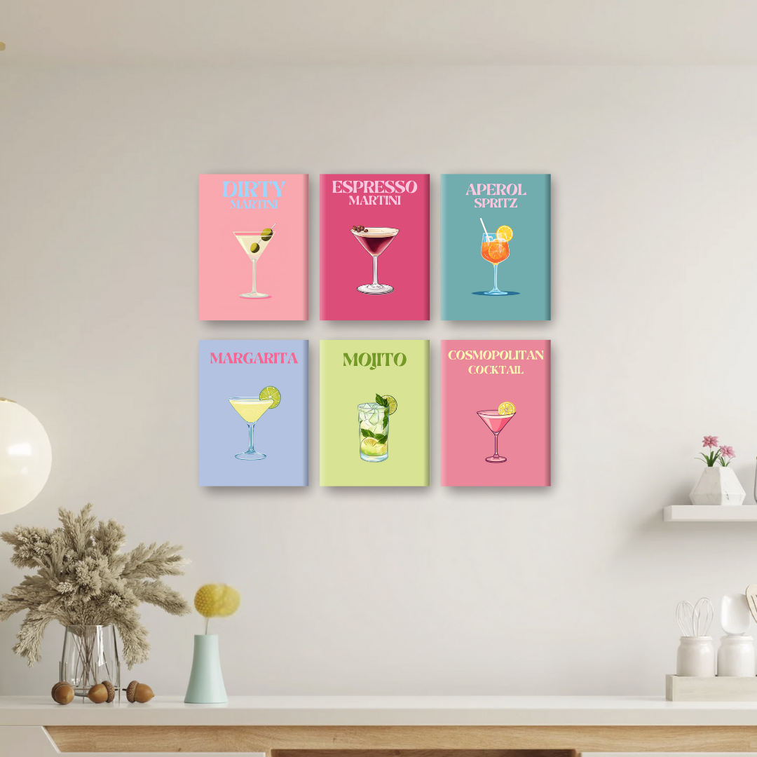 6 Mini Paintings - Elegant Cocktail Set