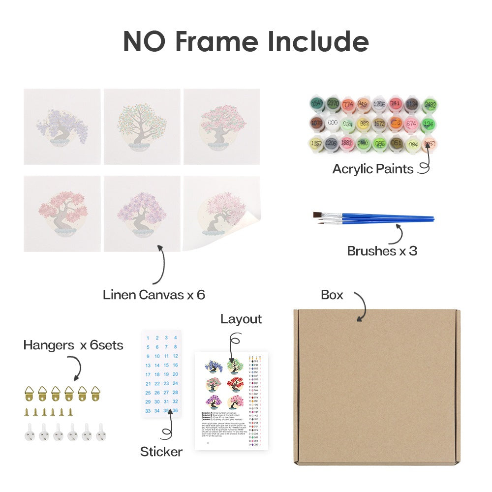 6 Mini Paintings - Colorful Trees Set