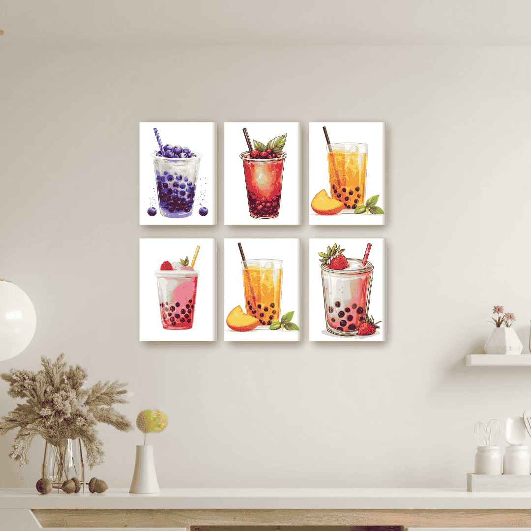 6 Mini Paintings - Bubble Tea Set