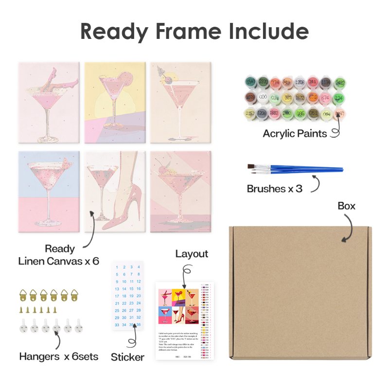 6 Mini Paintings - Fancy Cocktail Set