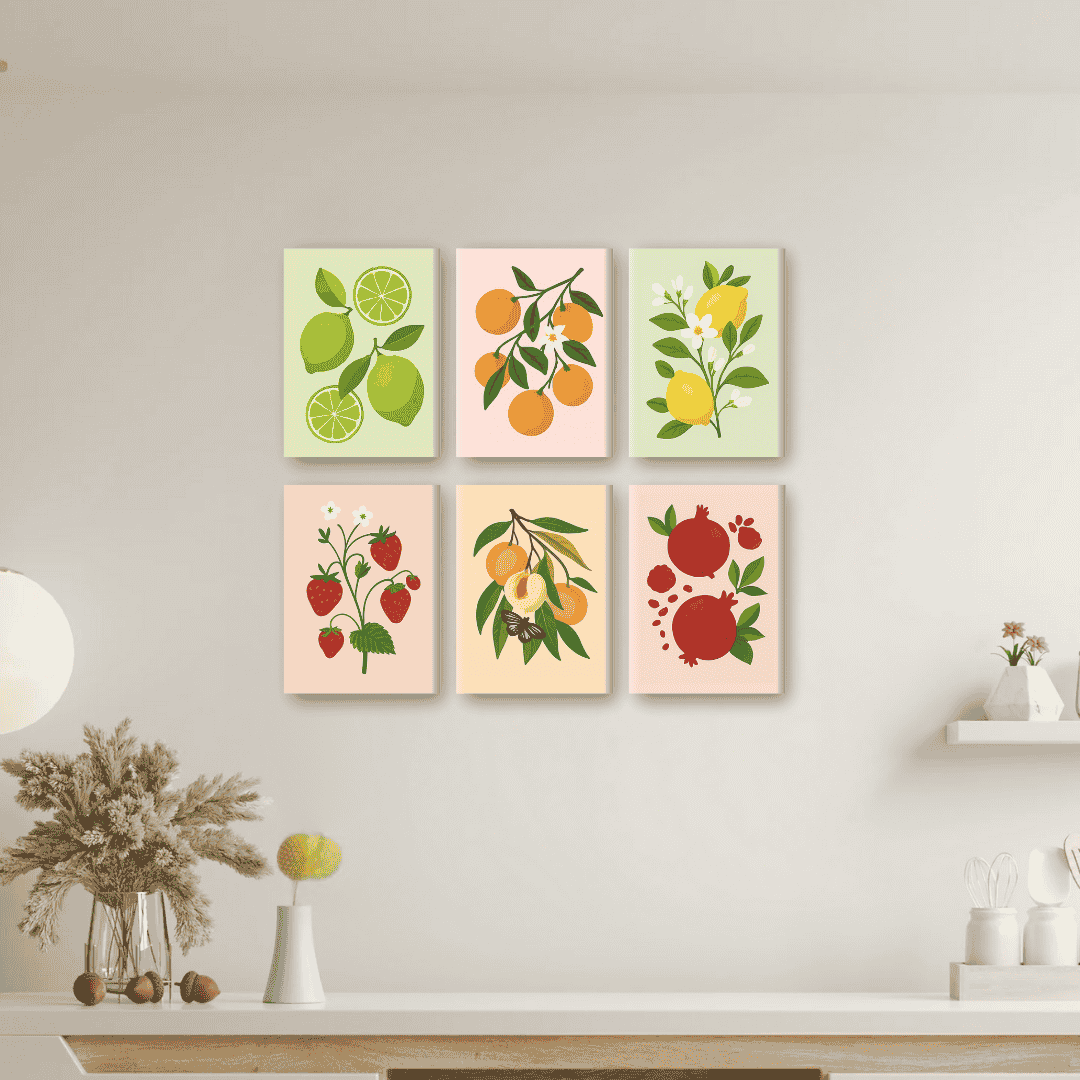 6 Mini Paintings - Fruit Plant Set