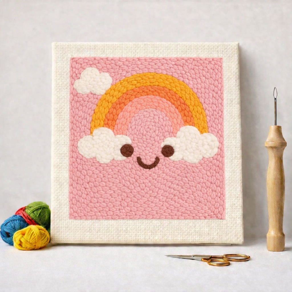 Punch Needle – Smiling Rainbow in a Cloud