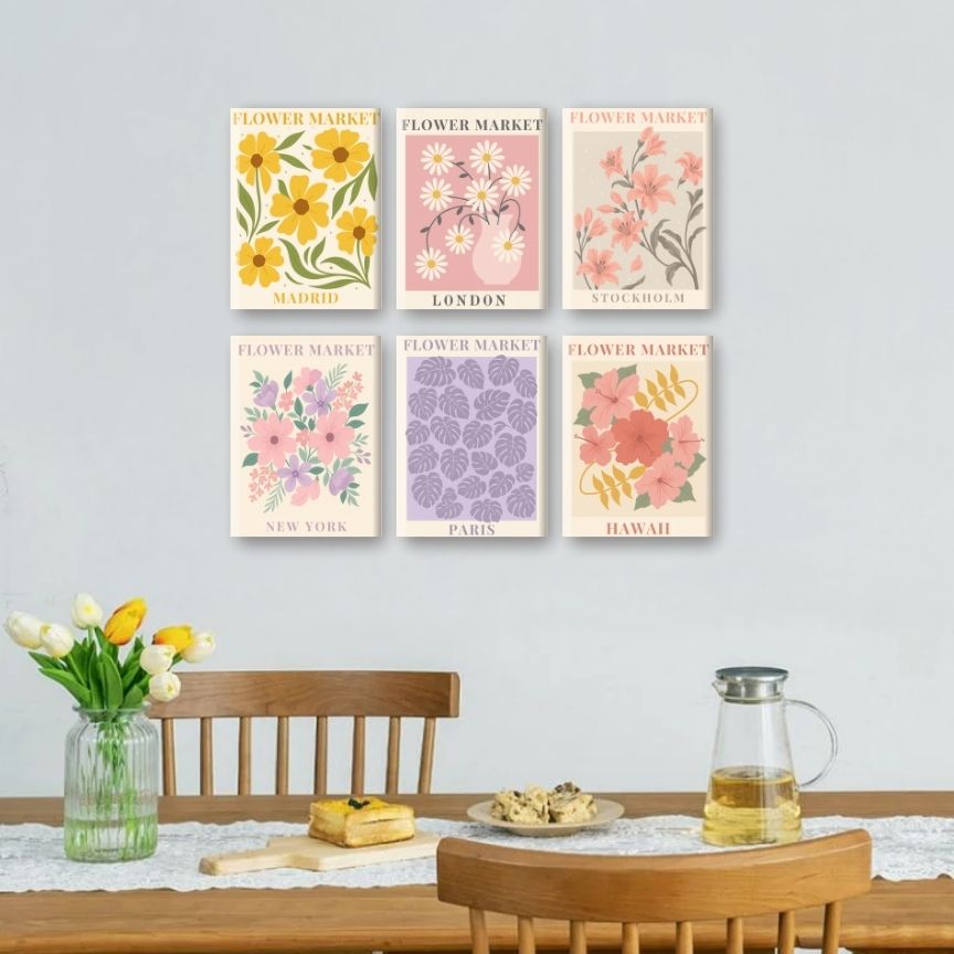 6 Mini Paintings - Gorgeous Flower Market Set