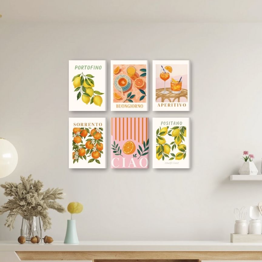 6 Mini Paintings - Italian Fruit & Drinks Set