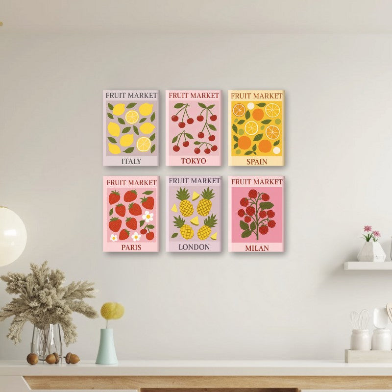 6 Mini Paintings - Fruit Market Set
