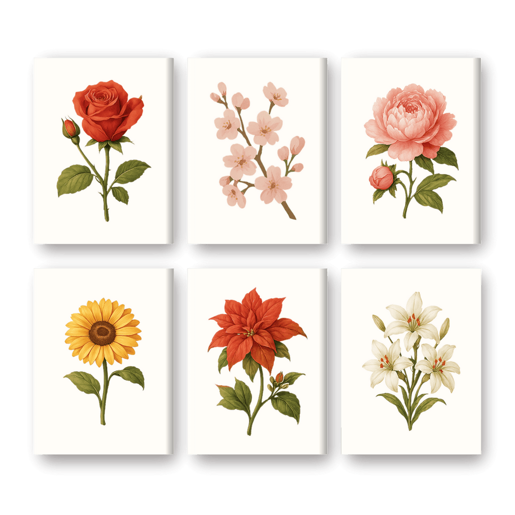 6 Mini Paintings - Flowers and Roses Set