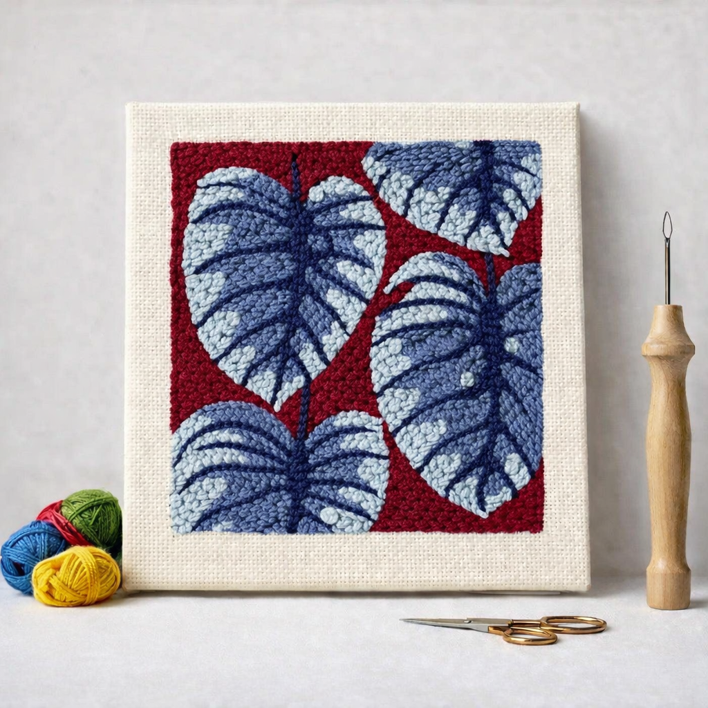 Punch Needle – Blue Leaves
