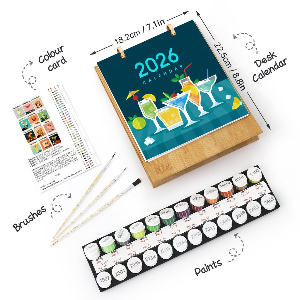 2026 Paint by Numbers desk Calendar | Deluxe Cocktail Edition