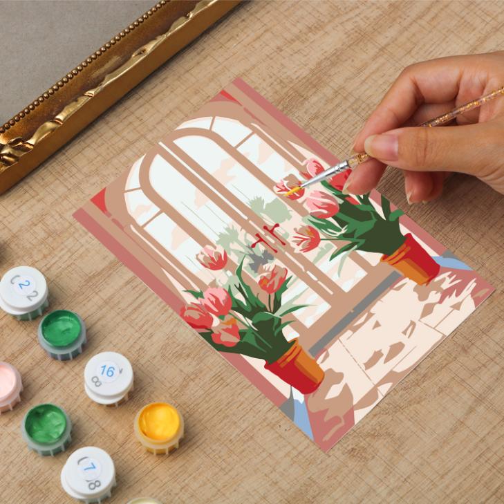 Mini Painting with Picture Frame – Tulips at the Door