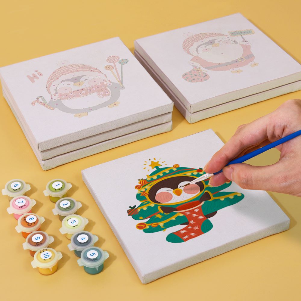 Paint by Numbers - 6 Mini Paintings | Christmas Penguins Set