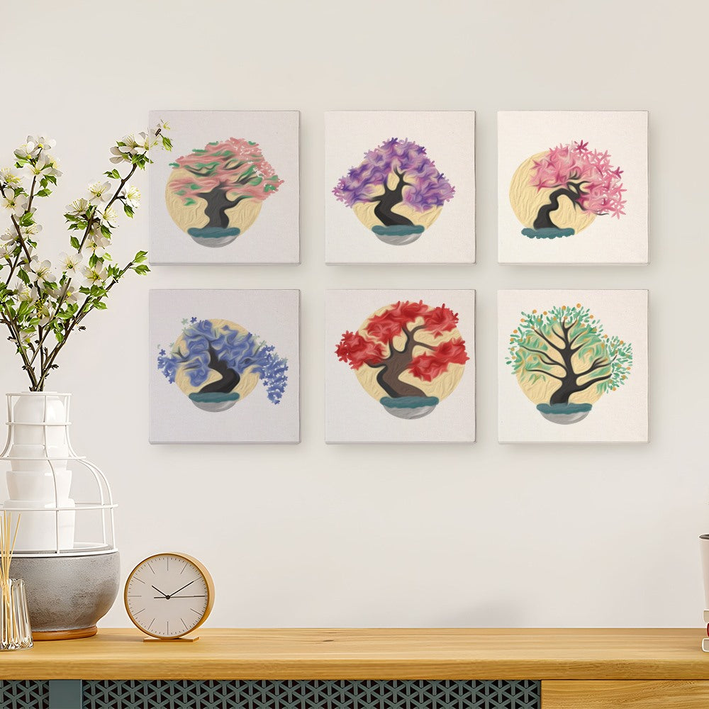 6 Mini Paintings - Colorful Trees Set