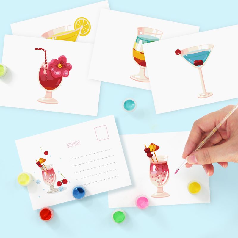 5 Postcards – Cocktail Set | Paint by Number