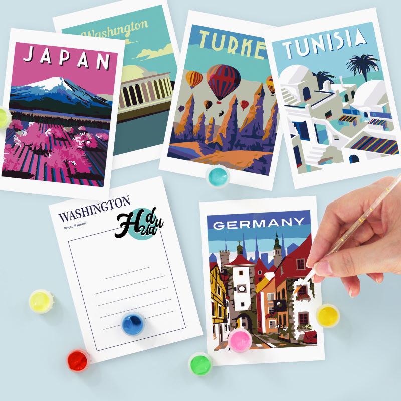 5 Postcards – World trip Set | Paint by Number
