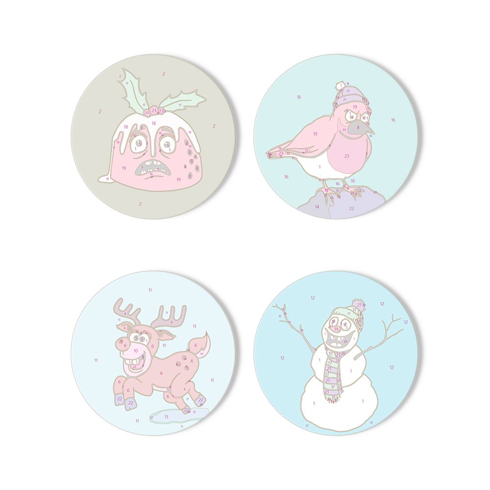 4 Paint by Number Coasters – Crazy Christmas Set