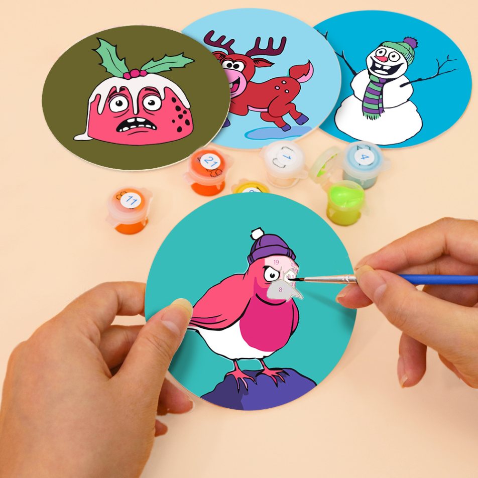 4 Paint by Number Coasters – Crazy Christmas Set
