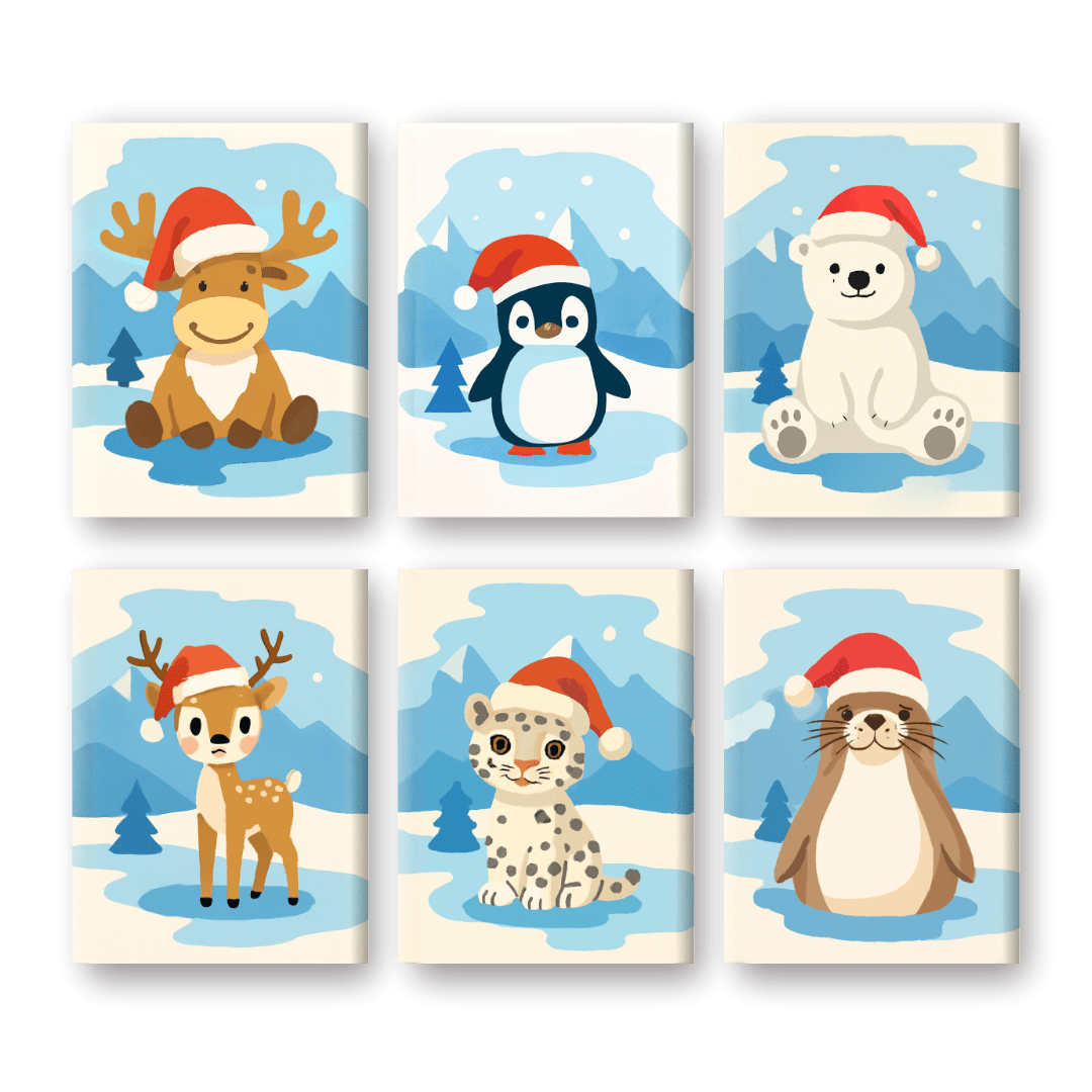 6 Mini Paintings - Christmas Animals Set