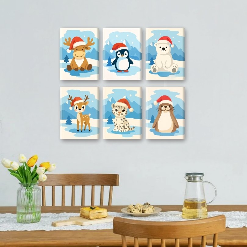 6 Mini Paintings - Christmas Animals Set