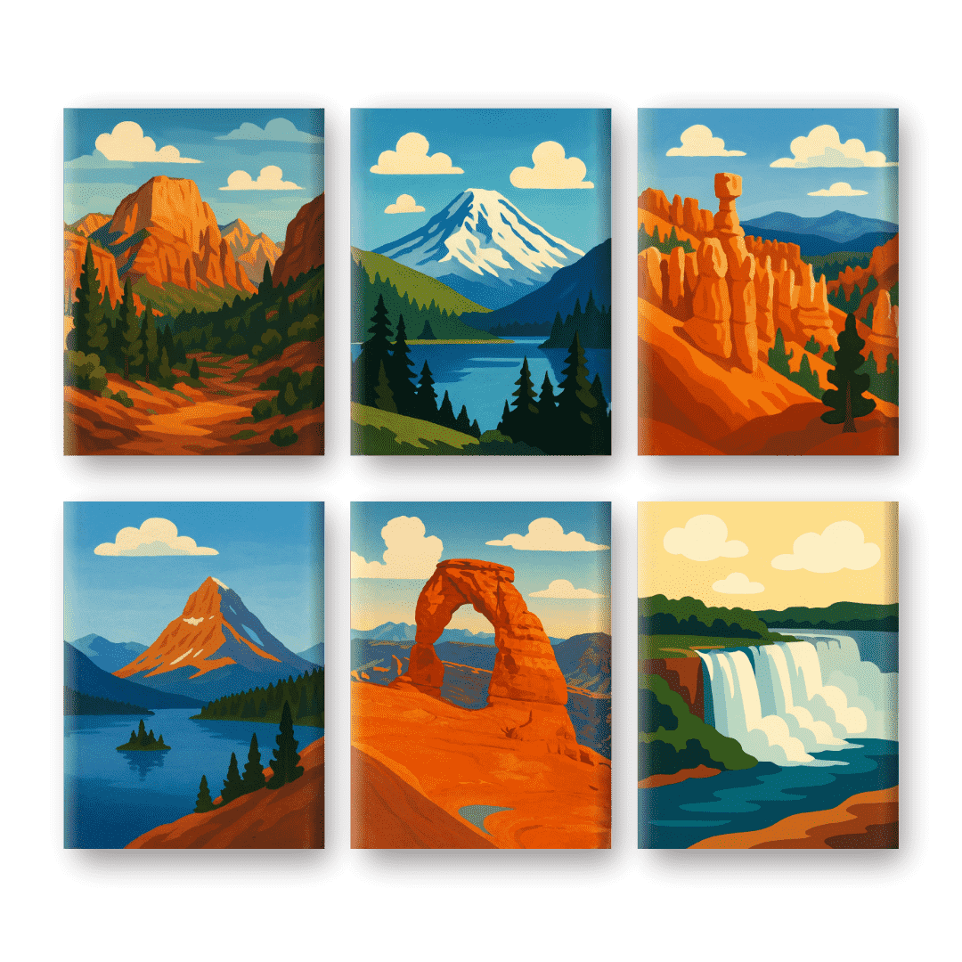 6 Mini Paintings - American National Parks Set