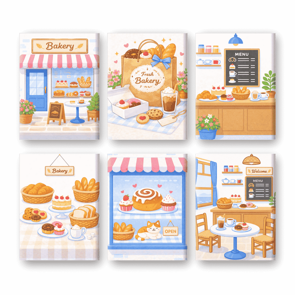 6 Mini Paintings - Bakery Set