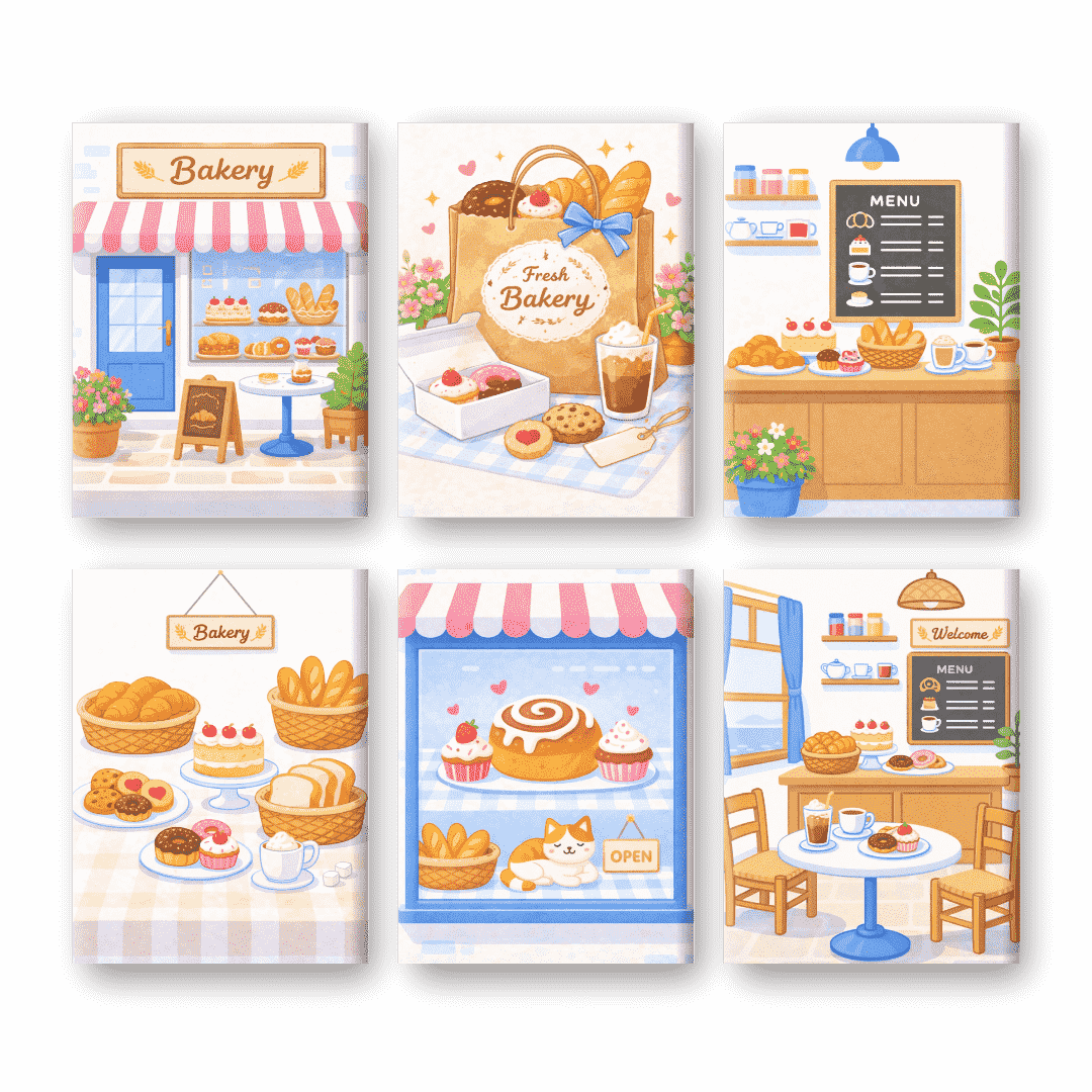 6 Mini Paintings - Bakery Set