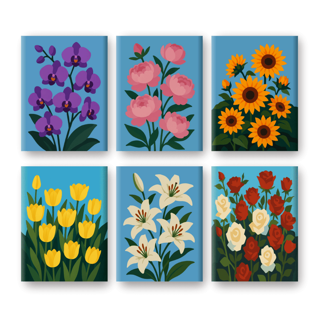 6 Mini Paintings - Beautiful Flowers Set