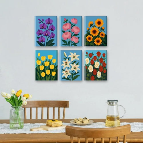 6 Mini Paintings - Beautiful Flowers Set