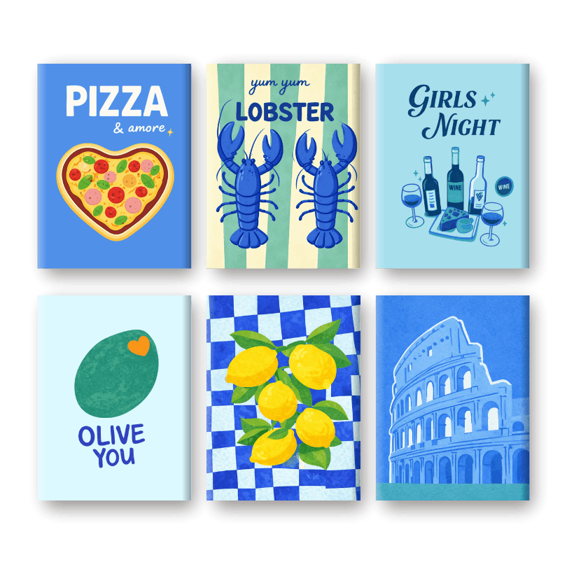 6 Mini Paintings - Blue Italy Set